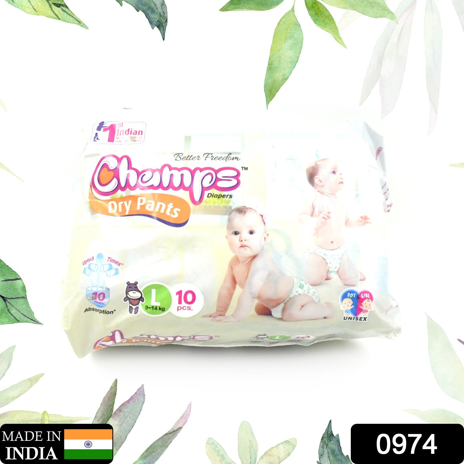 Champs Travel Diapers (Large, 10 Pcs): Leakproof, Soft & Dry, Baby Diaper Pants - Bhavnagar Deodap