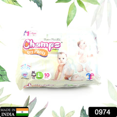 Champs Travel Diapers (Large, 10 Pcs): Leakproof, Soft & Dry, Baby Diaper Pants - Bhavnagar Deodap