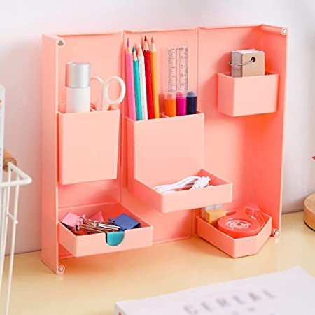 Multi-Purpose Pen Holder, Foldable Magnetic Kawaii Desk Pen Holder Pencil Makeup Storage Box Desktop Organizer Stand Case School Office Stationery - Bhavnagar Deodap