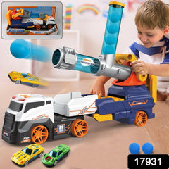 Truck Toys for Kids, Large Truck Toys Include 2 Racing Cars+4 Ball, with Light & Sounds, Eejection & Shooting Transport Cars Toy, Gifts for Boys Girls (Battery Not Included) - Bhavnagar Deodap