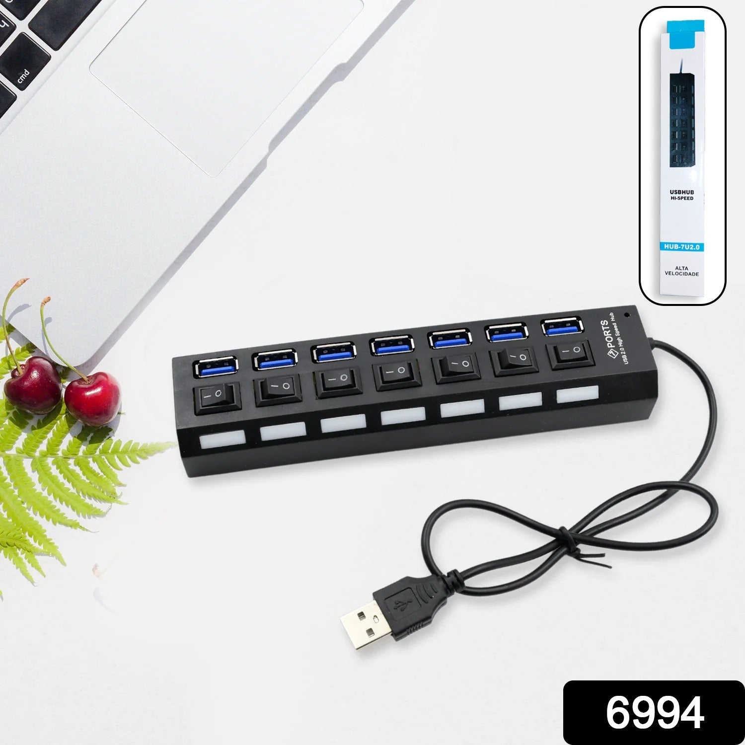 USB Splitter Multi Port USB 2.0 Hub, 7 Port with Independent On/Off Switch and LED Indicators USB A Port Data Hub, Suitable for PC Computer Keyboard Laptop Mobile HDD, Flash Drive Camera Etc - Bhavnagar Deodap