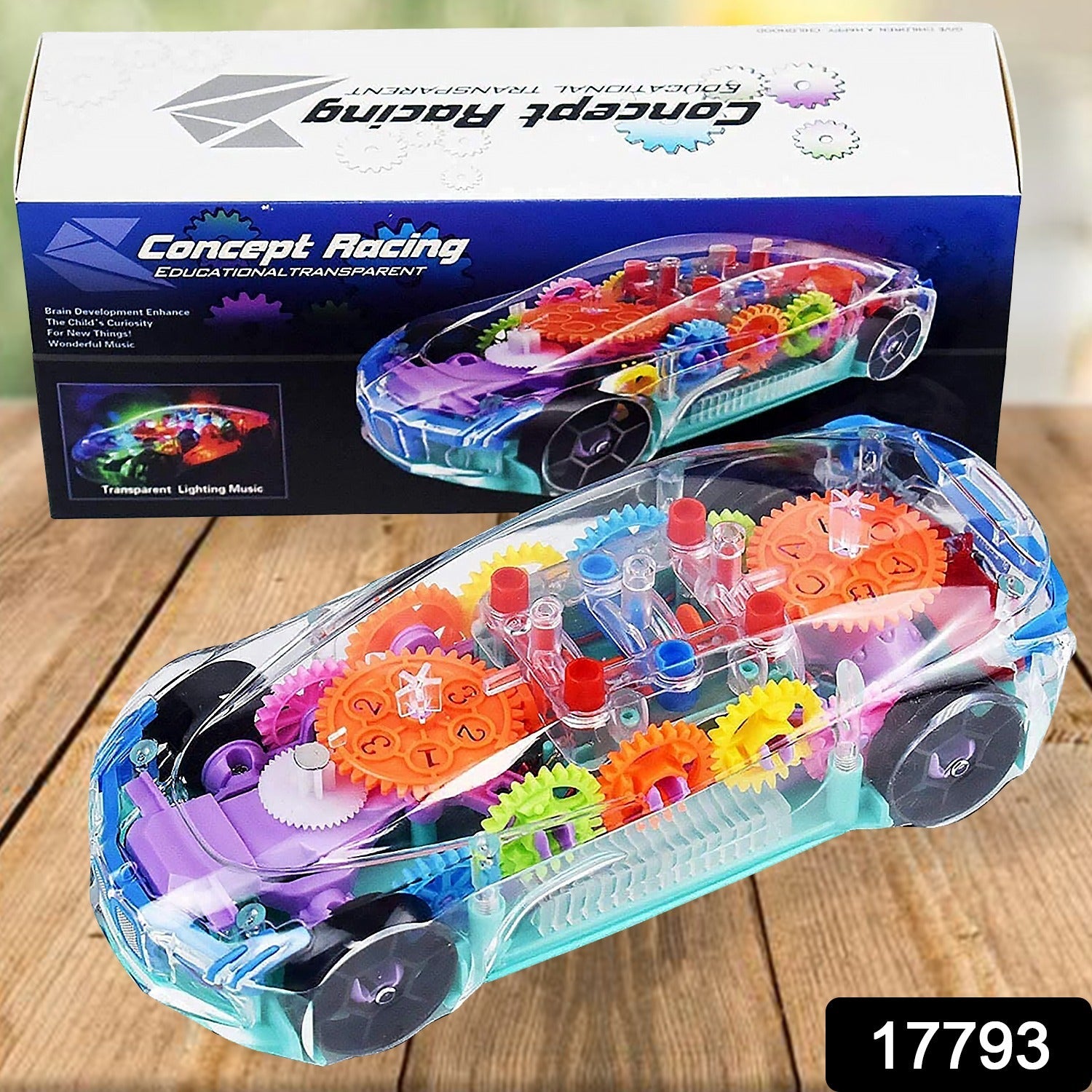 Automatic 360 Degree Rotating Transparent Gear Concept Car with Musical and 3D Flashing Lights Toy for Kids Boys & Girls (Multicolor / Battery Not Included) - Bhavnagar Deodap