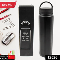 Vacuum Stainless Steel Water Bottle With Carry Handle, Fridge Water Bottle, Leak Proof, Rust Proof, Cold & Hot | Leak Proof | Office Bottle | Gym | Home | Kitchen | Hiking | Trekking | Travel Bottle (550 ML ) - Bhavnagar Deodap