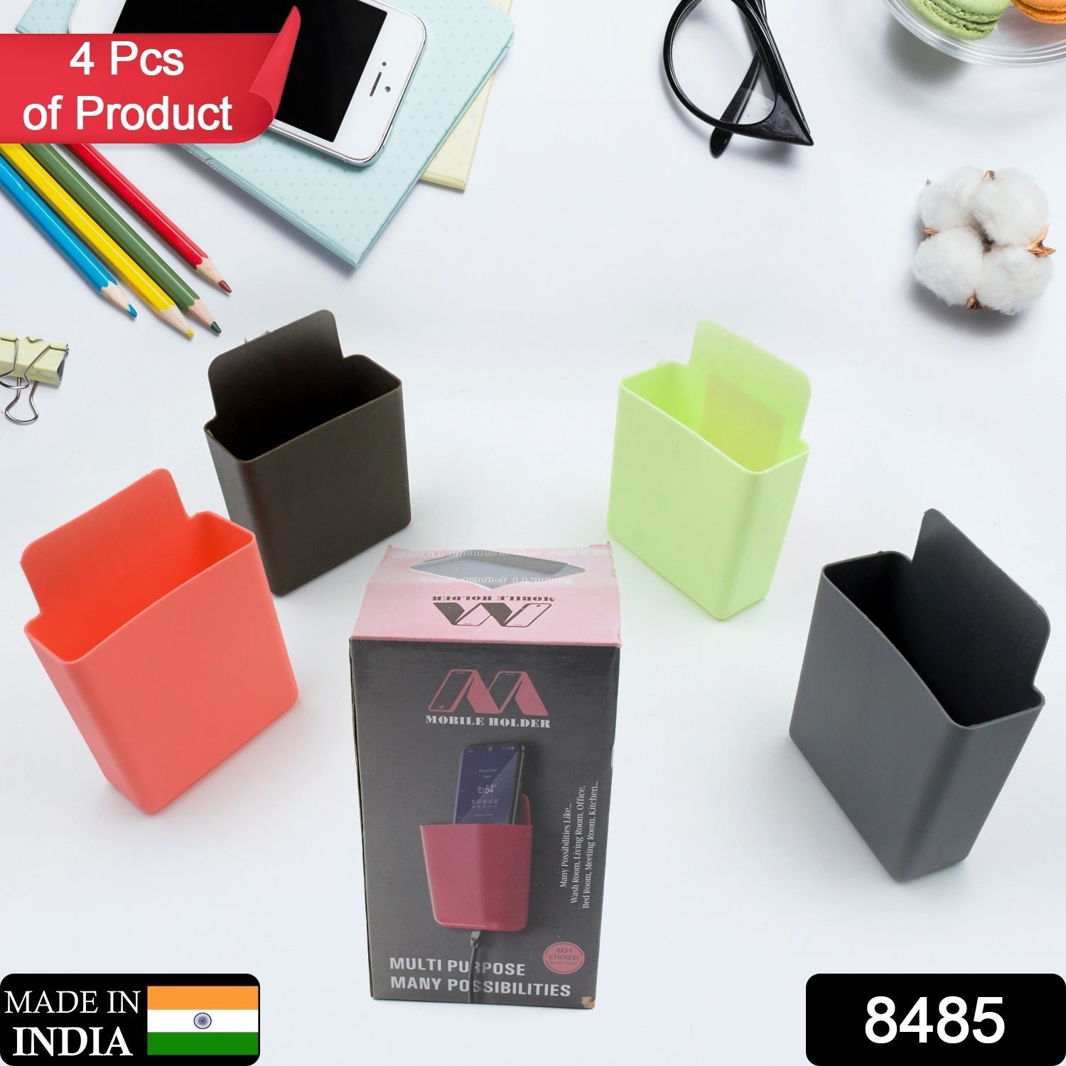 Multipurpose Plastic Wall Mounted Remote & Mobile Holder Stand – (Pack of 4) - Bhavnagar Deodap