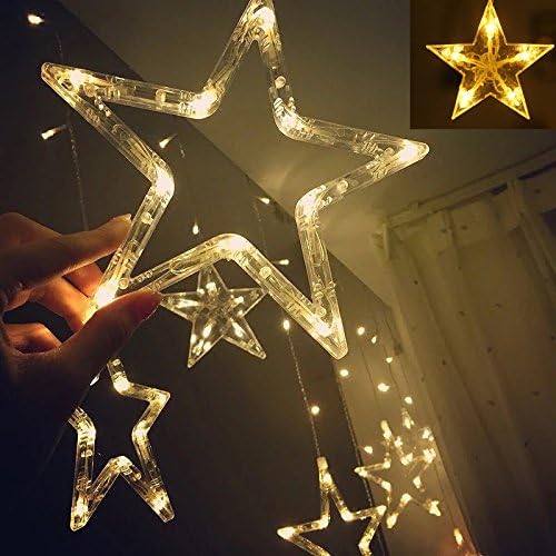 12 Stars LED Curtain String Lights with 8 Flashing Modes for Home Decoration, Diwali & Wedding LED Christmas Light Indoor and Outdoor Light ,Festival Decoration  (Warm White) - Bhavnagar Deodap