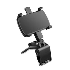 Car Phone Holder Clip Mount 360 Degree Rotation Dashboard Rear View Mirror Sun Visor Smartphone HUD Navigation Fold Stand Plastic Black Compatible For All Smart Phones - Bhavnagar Deodap