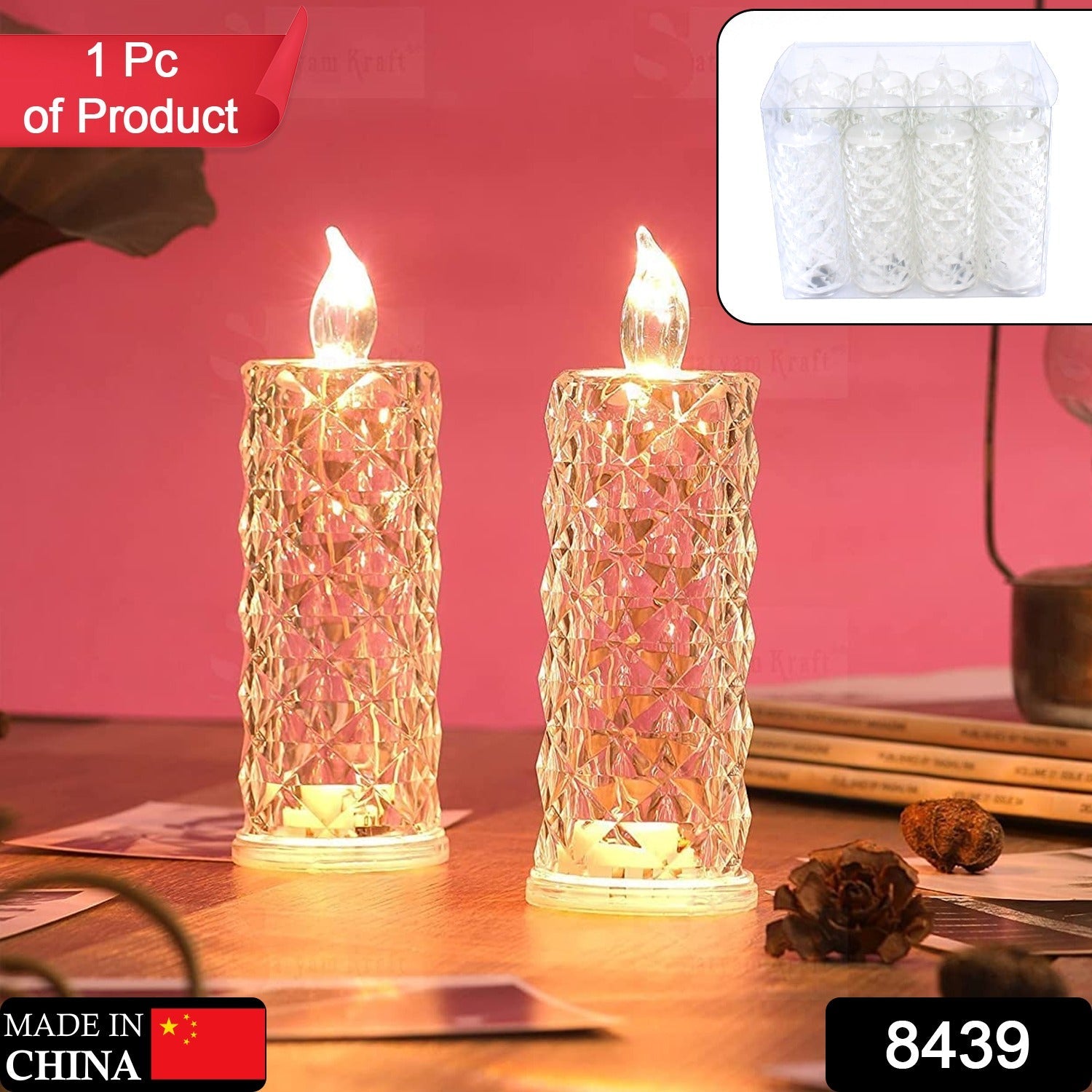 Rose Candles LED Flameless and Smokeless Decorative Acrylic Transparent Candles Led Tea Light Candle Perfect for Gifting, Home, Diwali, Christmas, Crystal Candle Lights (1 Pc)  (MOQ :- 12 pc ) - Bhavnagar Deodap