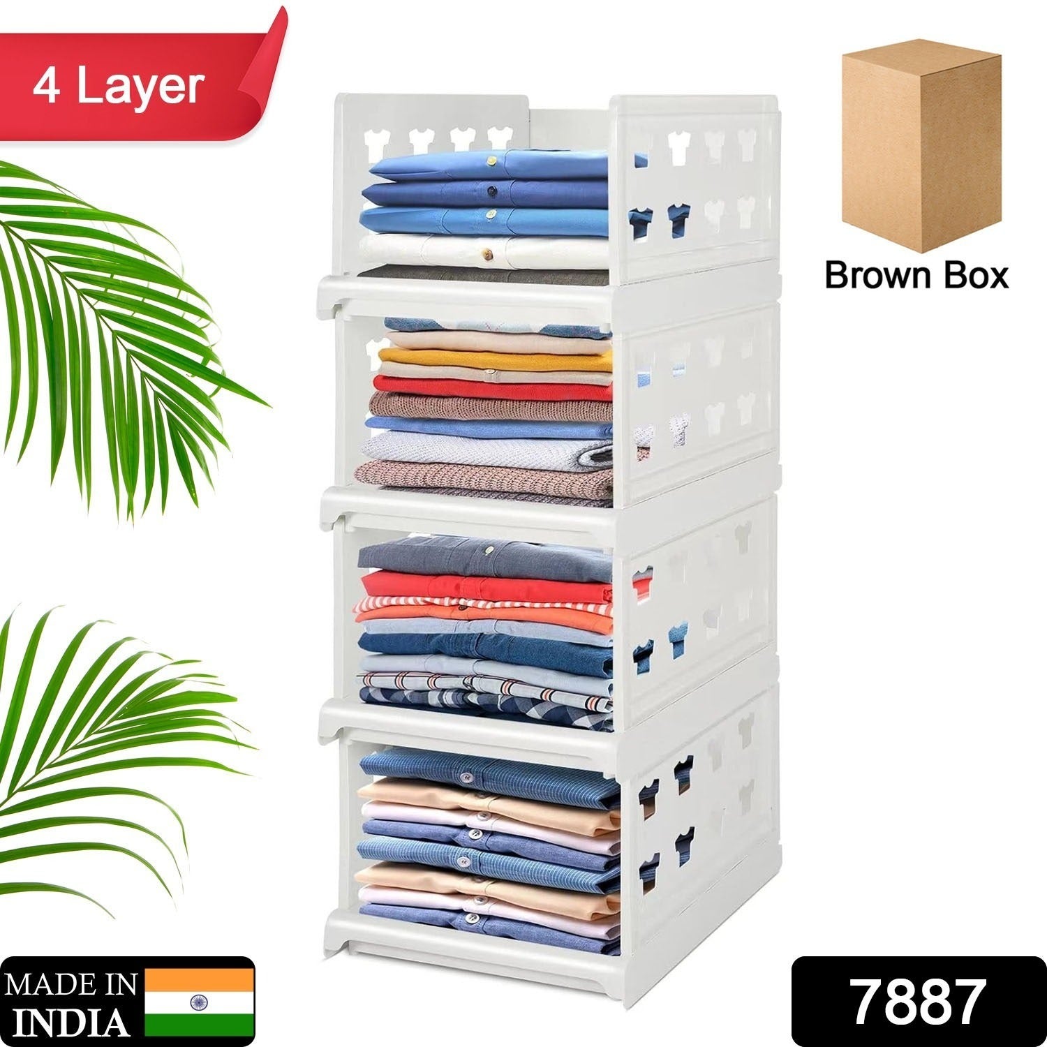 4 Layer Stackable Multifunctional Storage,for Clothes Foldable Drawer Shelf Basket Utility Cart Rack Storage Organizer Cart for Kitchen, Pantry Closet, Bedroom, Bathroom, Laundry (4 Layer 1 Pc) - Bhavnagar Deodap