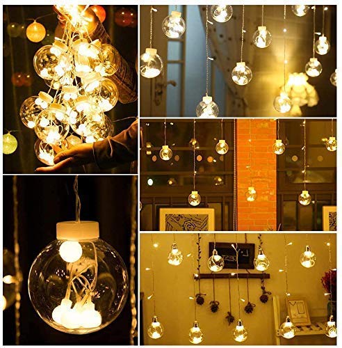 12  Wish Balls Window Curtain String Lights with 8 Flashing Modes Decoration for Home Decoration, Diwali & Wedding LED Christmas Light Indoor and Outdoor Light ,Festival Decoration (Plastic, Warm White) - Bhavnagar Deodap