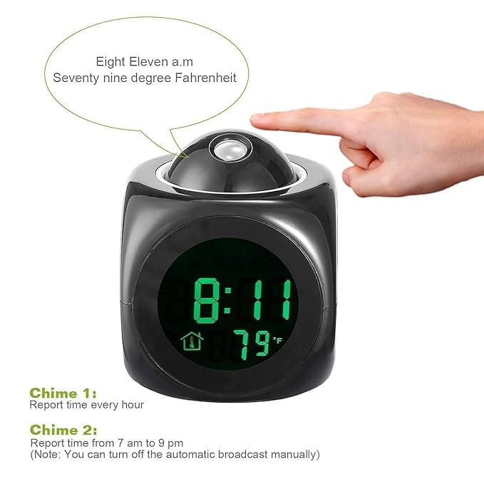 Digital LCD Projector Alarm Clock Wall Projection LCD Screen Snooze Alarm Display Time Voice Alarm LED Back Light (Pack of 1) - Bhavnagar Deodap