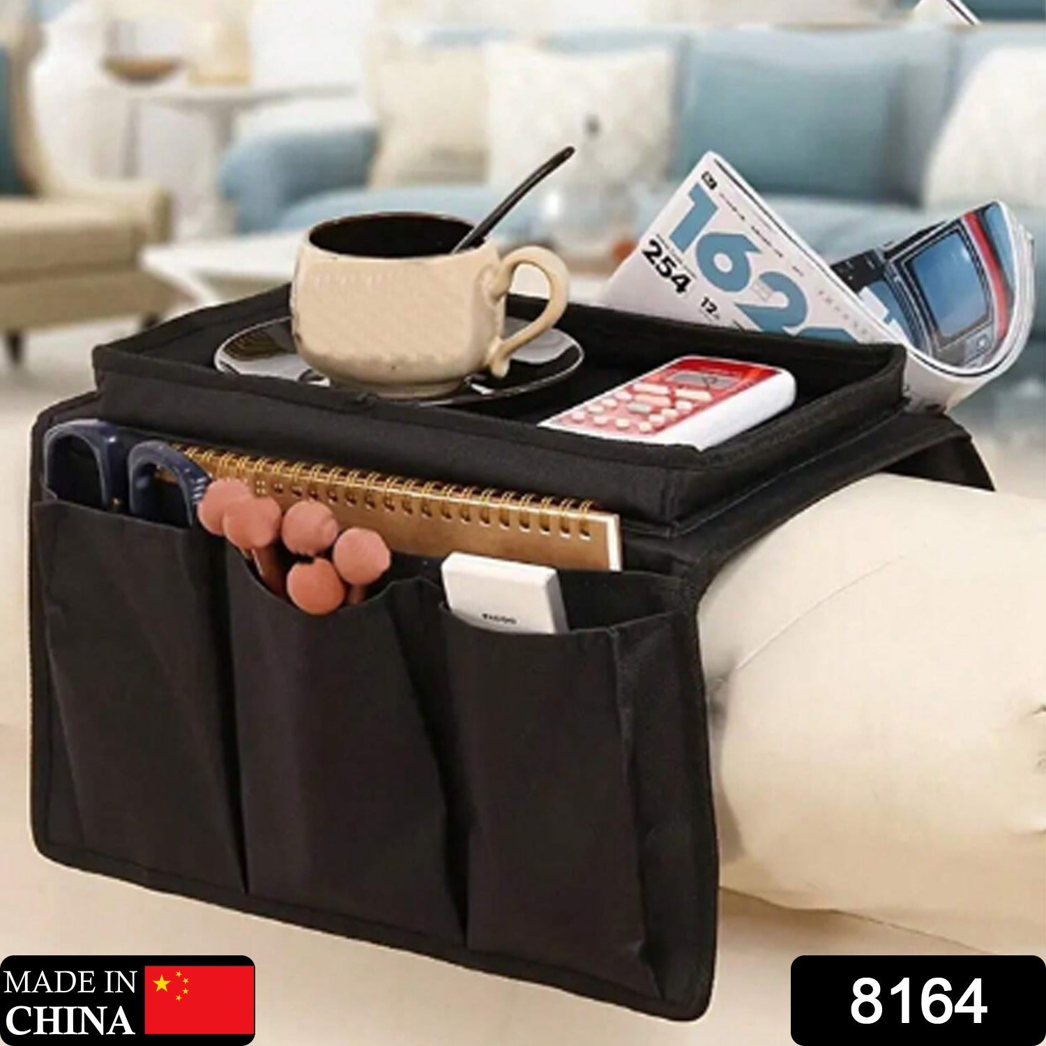 Sofa Arm Rest Hanging Storage Bag, Storage Bag for Sofa Ideal for Sorting Magazines iPad Books (Black) - Bhavnagar Deodap