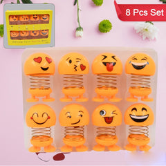 Cute Emoji Bobble-Head Funny Smiley Face Emoticon Figure Spring Dolls Bounce Toys for Car Interior Dashboard Accessories Desktop Decoration / Kids Toys (Pack of 8) - Bhavnagar Deodap