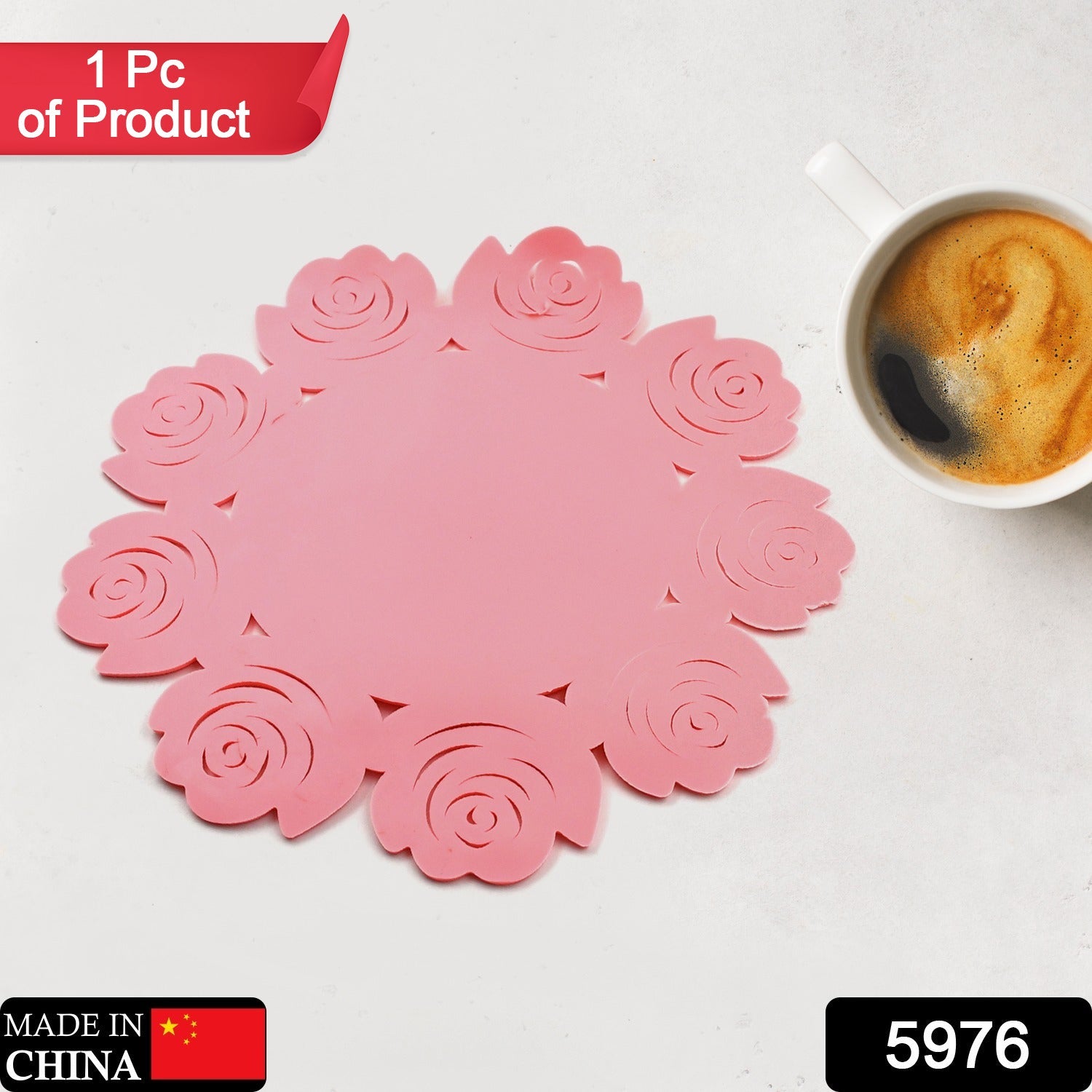 Multifunctional Placemat: Plate & Cup Mat in One (Rose/Circular) - Bhavnagar Deodap