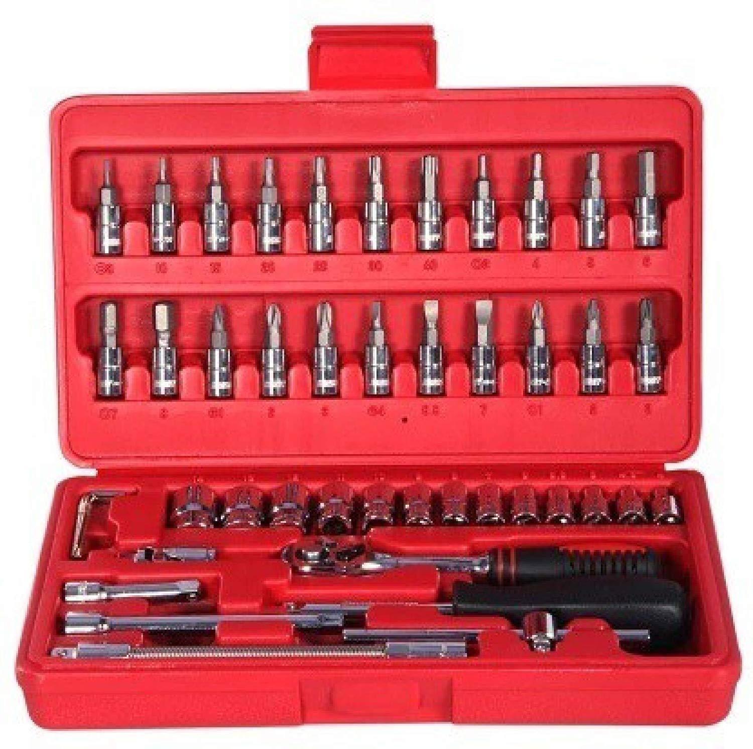 Socket 1 / 4 Inch Combination Repair Tool Kit (Red, 46 pcs) - Bhavnagar Deodap