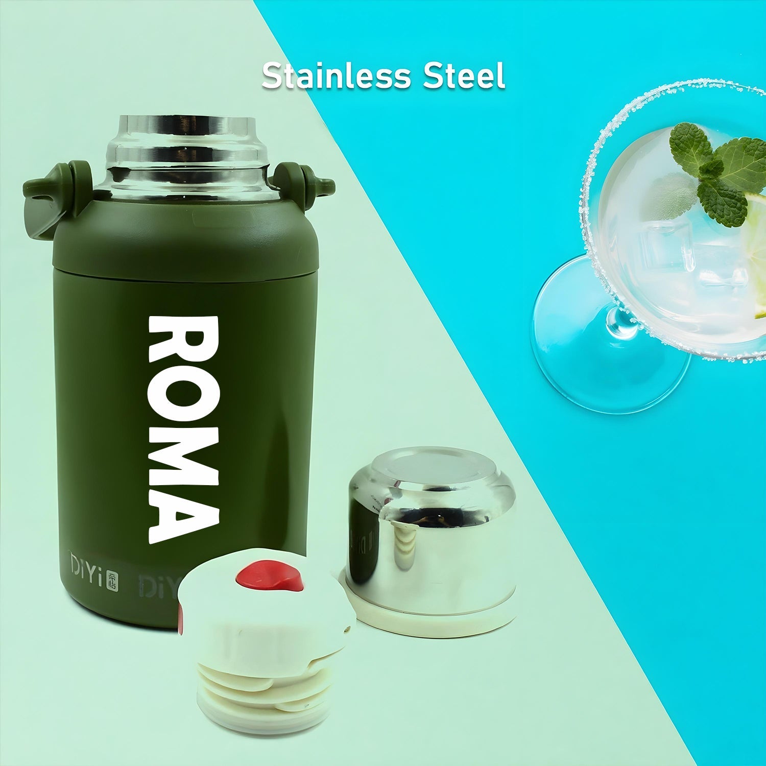 Customize Stainless Steel Vacuum Insulated Water Bottle / Cup | Leak Proof Flask for Tea Coffee | Reusable Water Bottle with Hanging Strap | Bottle for Hot & Cold Drinks Wide Mouth Water Flask (900 ML / Mix Color)