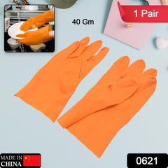 Multipurpose Rubber Reusable Cleaning Gloves, Reusable Rubber Hand Gloves I Latex Safety Gloves I for Washing I Cleaning Kitchen I Gardening I Sanitation I Wet and Dry Use Orange Gloves (1 Pair 40 Gm) - Bhavnagar Deodap