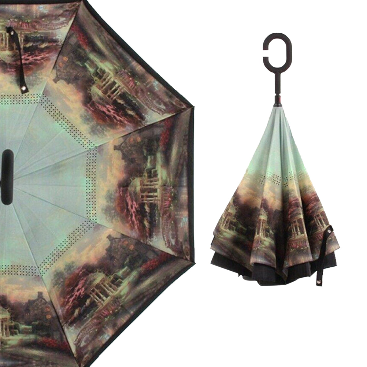 0233 Printed Travel Windproof Umbrella (Reverse Umbrella) 