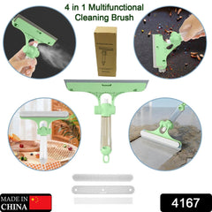 4 in 1 Multifunctional Glass Scraper, Window Glass Wiper with Watering Can, Silicon Cleaning Squeegee with Two Brush Heads, Practical Squeegee for Shower Doors, Windows, Tiles and Car Glass - Bhavnagar Deodap