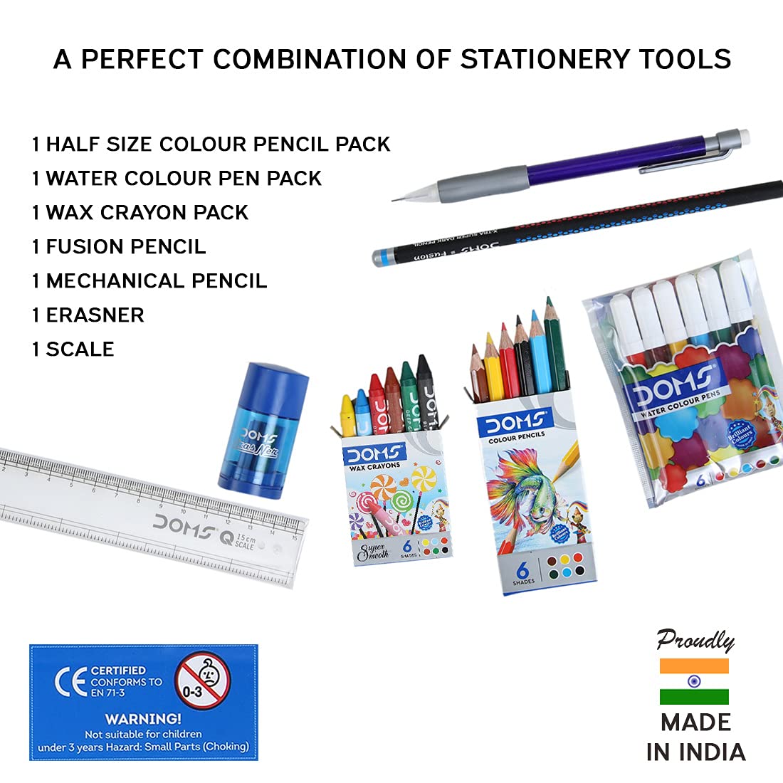 Doms Plastic Wow Craft Kit | Perfect Value Pack | Kit for Creative Minds | Gifting Range for Kids | Combination of 7 Stationery Items, Multicolor - Bhavnagar Deodap