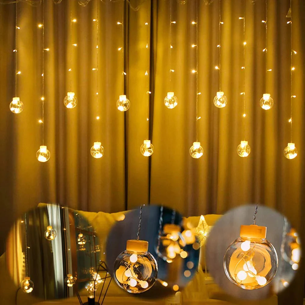 12  Wish Balls Window Curtain String Lights with 8 Flashing Modes Decoration for Home Decoration, Diwali & Wedding LED Christmas Light Indoor and Outdoor Light ,Festival Decoration (Plastic, Warm White) - Bhavnagar Deodap