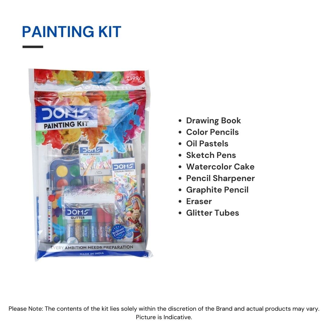 DOMS Painting Kit | Perfect Value Pack | Kit for School Essentials | Gifting Range for Kids | Combination of 9 Painting & Coloring Items Multicolor - Bhavnagar Deodap