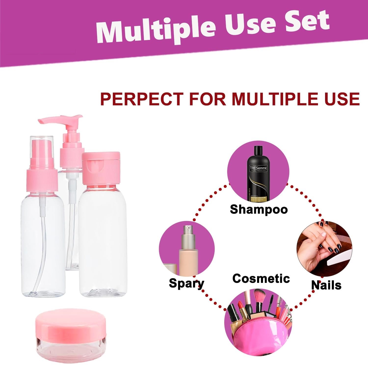 7 PCS COSMETICS BOTTLE for Travel Refillable Small Mini Empty Plastic Pump/Spray/Squeeze Bottles for Cosmetic (7 Pcs Set Mini Portable Refillable Kit) - Bhavnagar Deodap