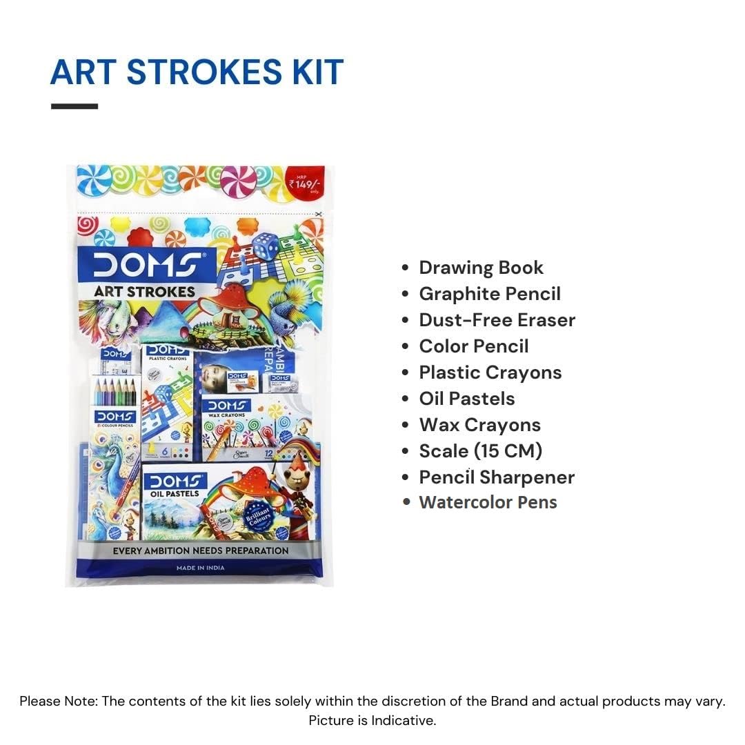 Doms Art Strokes Kit | Perfect Value Pack | Kit for Creative Minds | Gifting Range for Kids | Combination of 10 Stationery Items | Pack of 1 - Bhavnagar Deodap