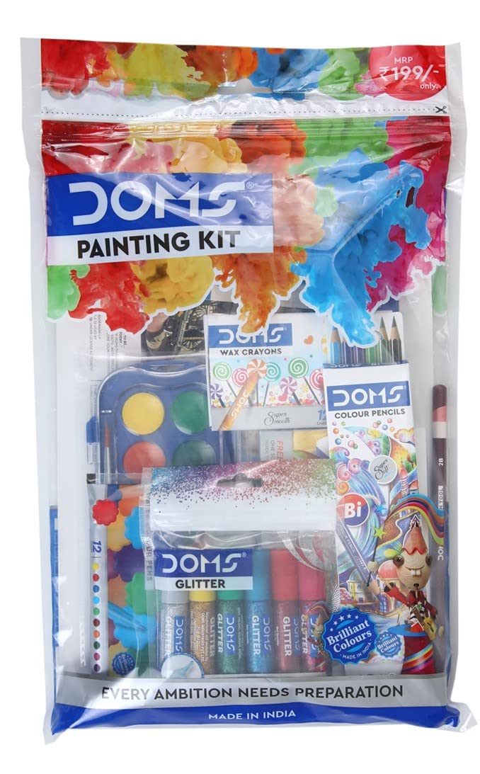 DOMS Painting Kit | Perfect Value Pack | Kit for School Essentials | Gifting Range for Kids | Combination of 9 Painting & Coloring Items Multicolor - Bhavnagar Deodap