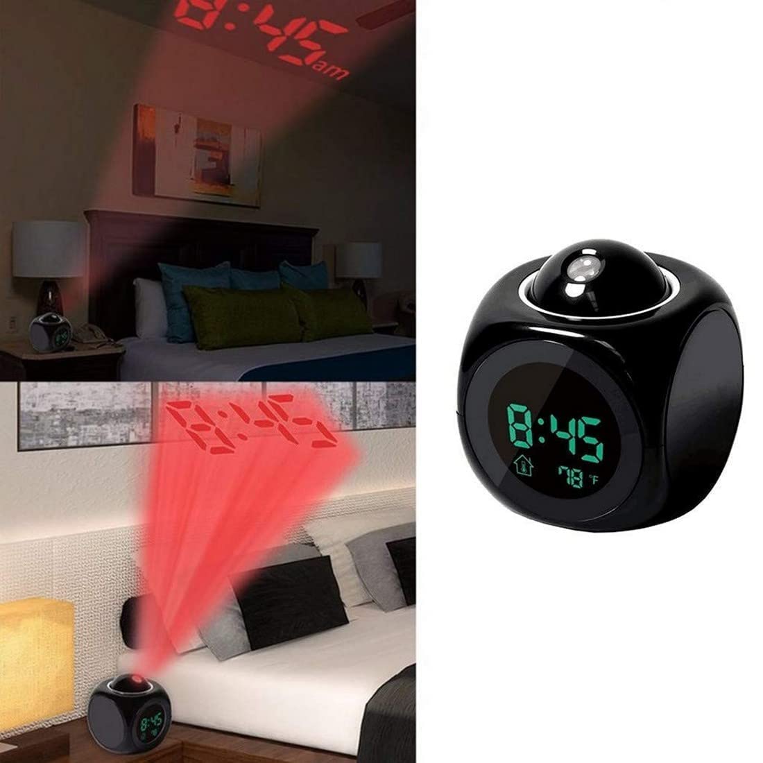 Digital LCD Projector Alarm Clock Wall Projection LCD Screen Snooze Alarm Display Time Voice Alarm LED Back Light (Pack of 1) - Bhavnagar Deodap