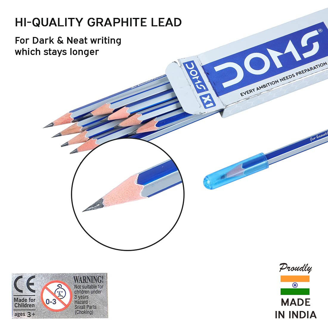 DOMS X1 Xtra Super Dark Pencils Box Pack|Hexagonal Shape For Easy Holding&Comfort|Free Eraser|Scale&Pencil Cap Inside|Dark&Neat Handwriting|Pack Of 10 Pencils - Bhavnagar Deodap