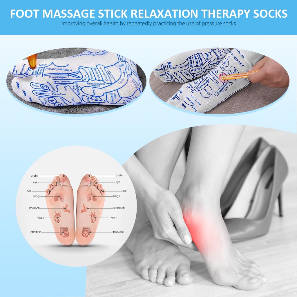 Reflexology Socks with Amber Acupuncture Point Massage Stick Reflexology Ankle Socks for Trigger Point Massage Women Therapeutic Socks for Relaxation - Bhavnagar Deodap