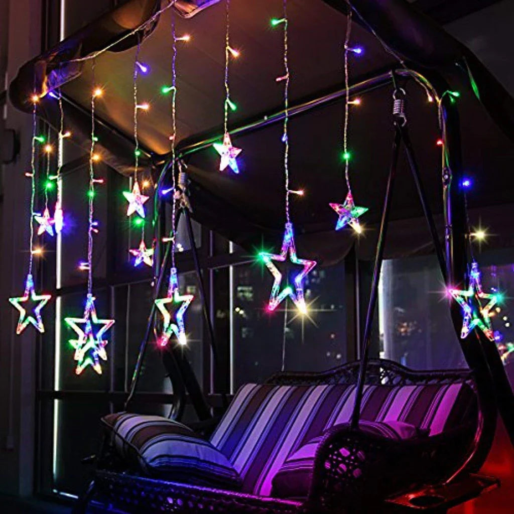 12 Stars LED Curtain String Lights with 8 Flashing Modes for Home Decoration, Diwali & Wedding LED Christmas Light Indoor and Outdoor Light ,Festival Decoration (Multicolor) - Bhavnagar Deodap