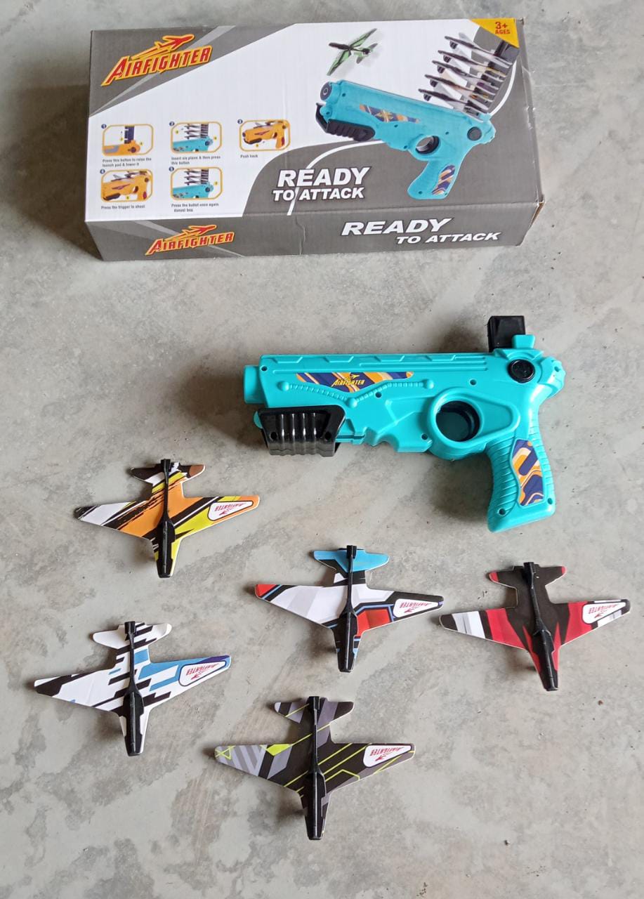 Airplane Launcher Gun Toy with Foam Glider Planes, Outdoor Games for Children, Best Aeroplane Toys for Kids, Air Battle Gun Toys  ( 5 Plane Include ) - Bhavnagar Deodap