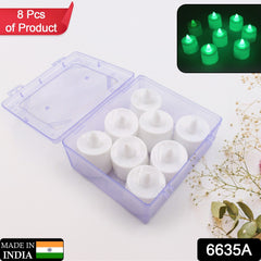 GREEN FLAMELESS LED TEALIGHTS, SMOKELESS PLASTIC DECORATIVE CANDLES - LED TEA LIGHT CANDLE FOR HOME DECORATION (PACK OF 8) - Bhavnagar Deodap