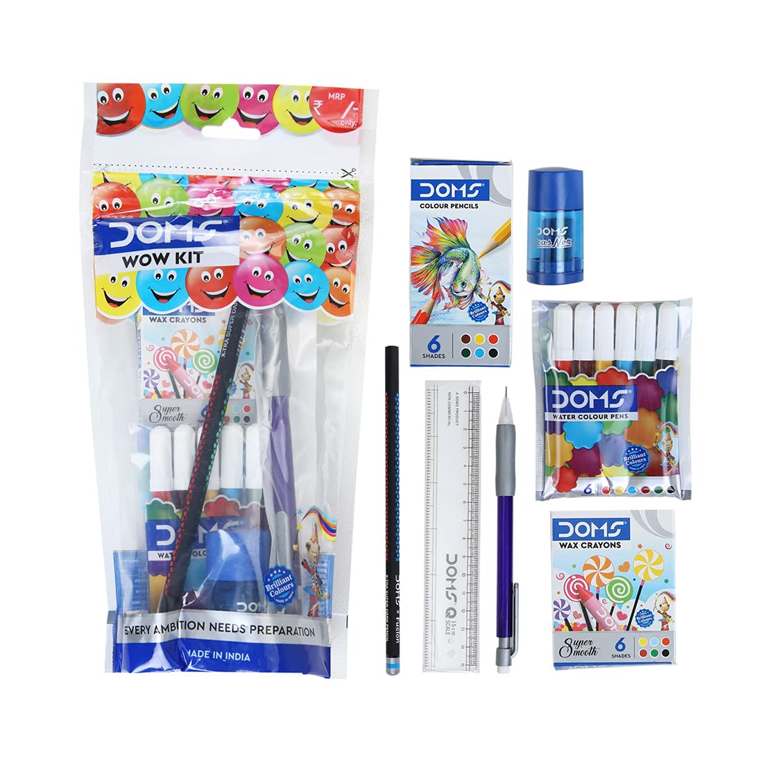 Doms Plastic Wow Craft Kit | Perfect Value Pack | Kit for Creative Minds | Gifting Range for Kids | Combination of 7 Stationery Items, Multicolor - Bhavnagar Deodap