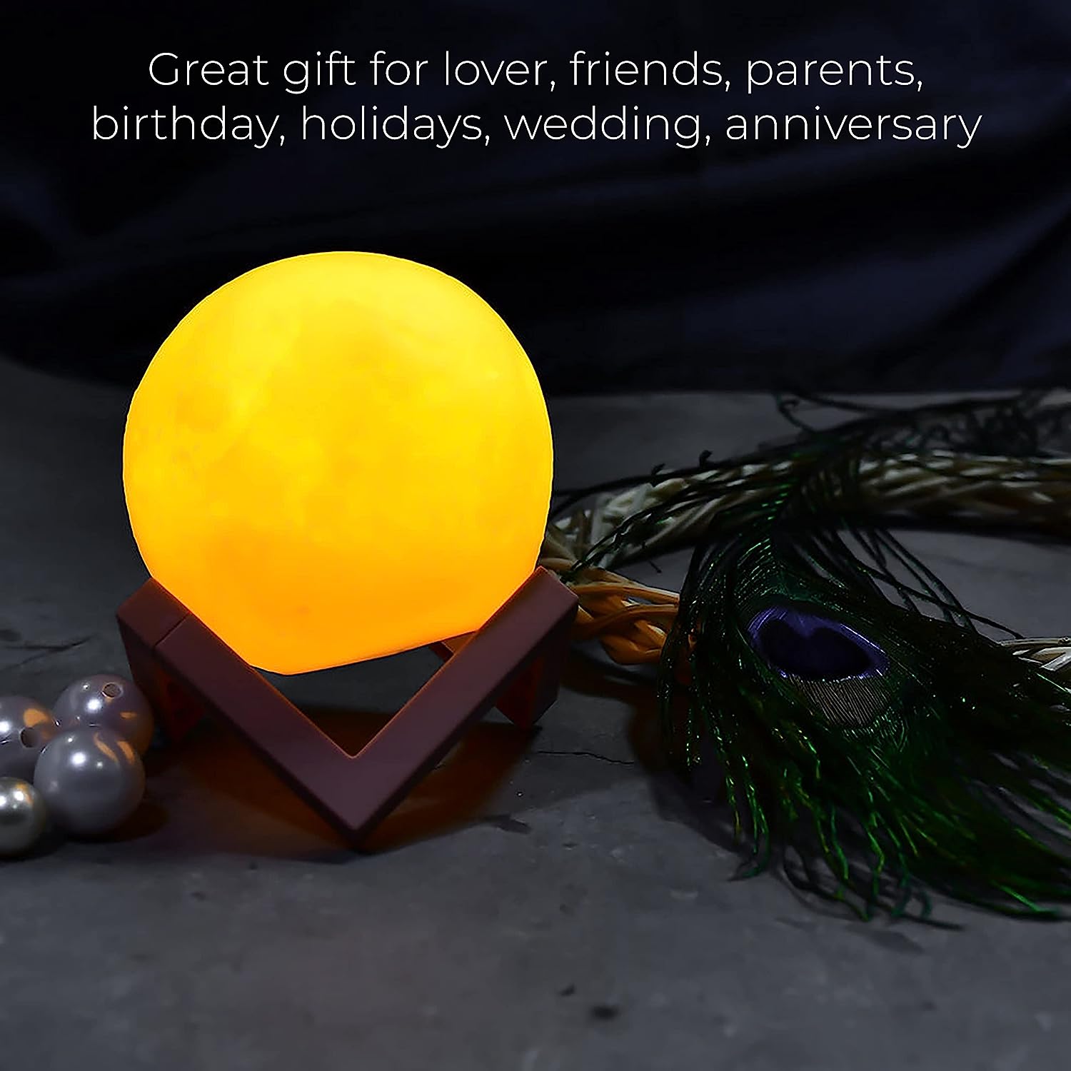 true home Moon Night LAMP with Wooden Stand Night LAMP for Bedroom - Bhavnagar Deodap