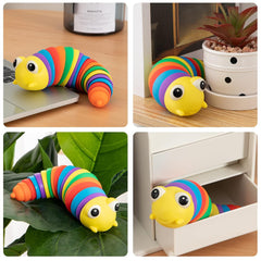 3D Rainbow Color Plastic Slug Fidget Toys, Stress Relieving Toy, Sensory Slug Toy for Boys and Girls, Finger slug Toy, for Autistic, Caterpillar Fidget Toys Stress Relief Gifts for Toddlers Kids Adults  (1 Pc) - Bhavnagar Deodap