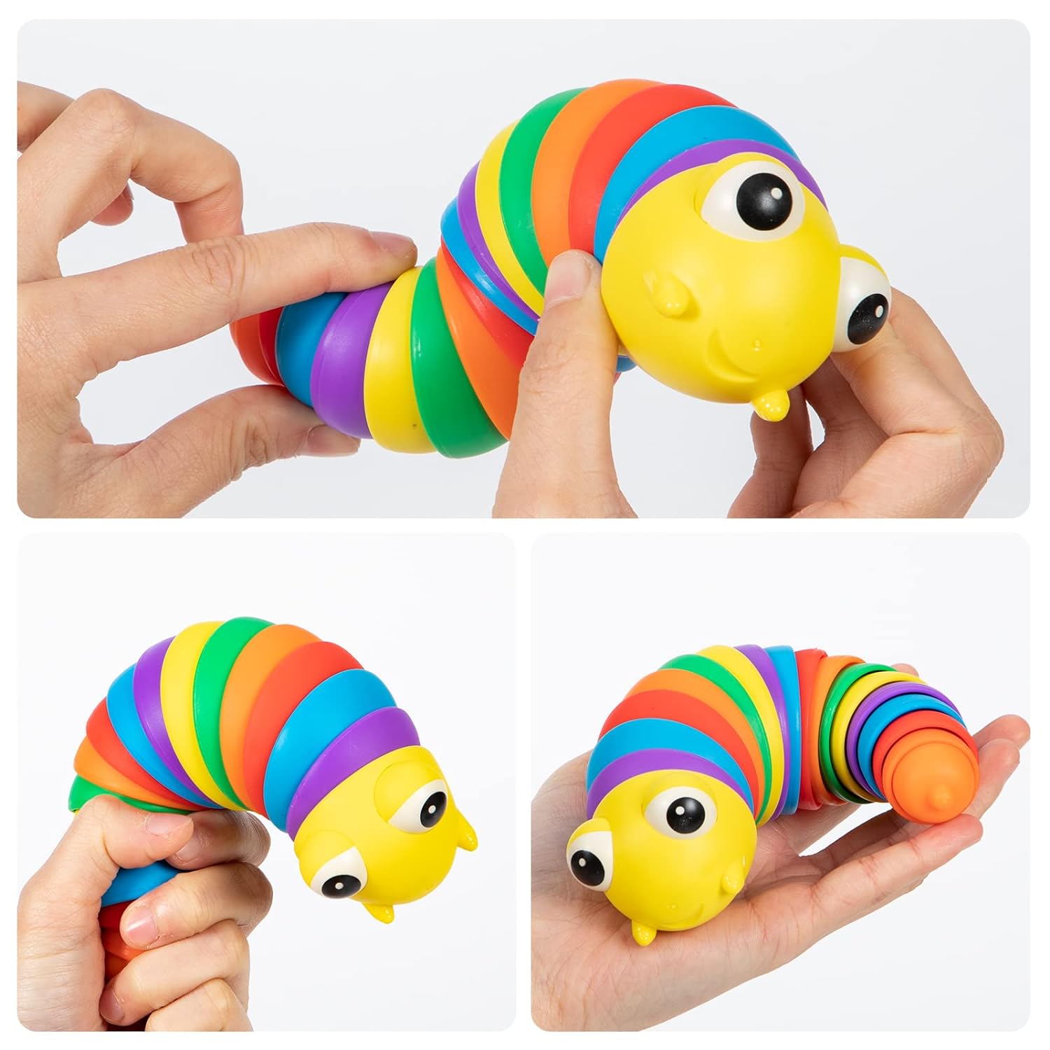 3D Rainbow Color Plastic Slug Fidget Toys, Stress Relieving Toy, Sensory Slug Toy for Boys and Girls, Finger slug Toy, for Autistic, Caterpillar Fidget Toys Stress Relief Gifts for Toddlers Kids Adults  (1 Pc) - Bhavnagar Deodap