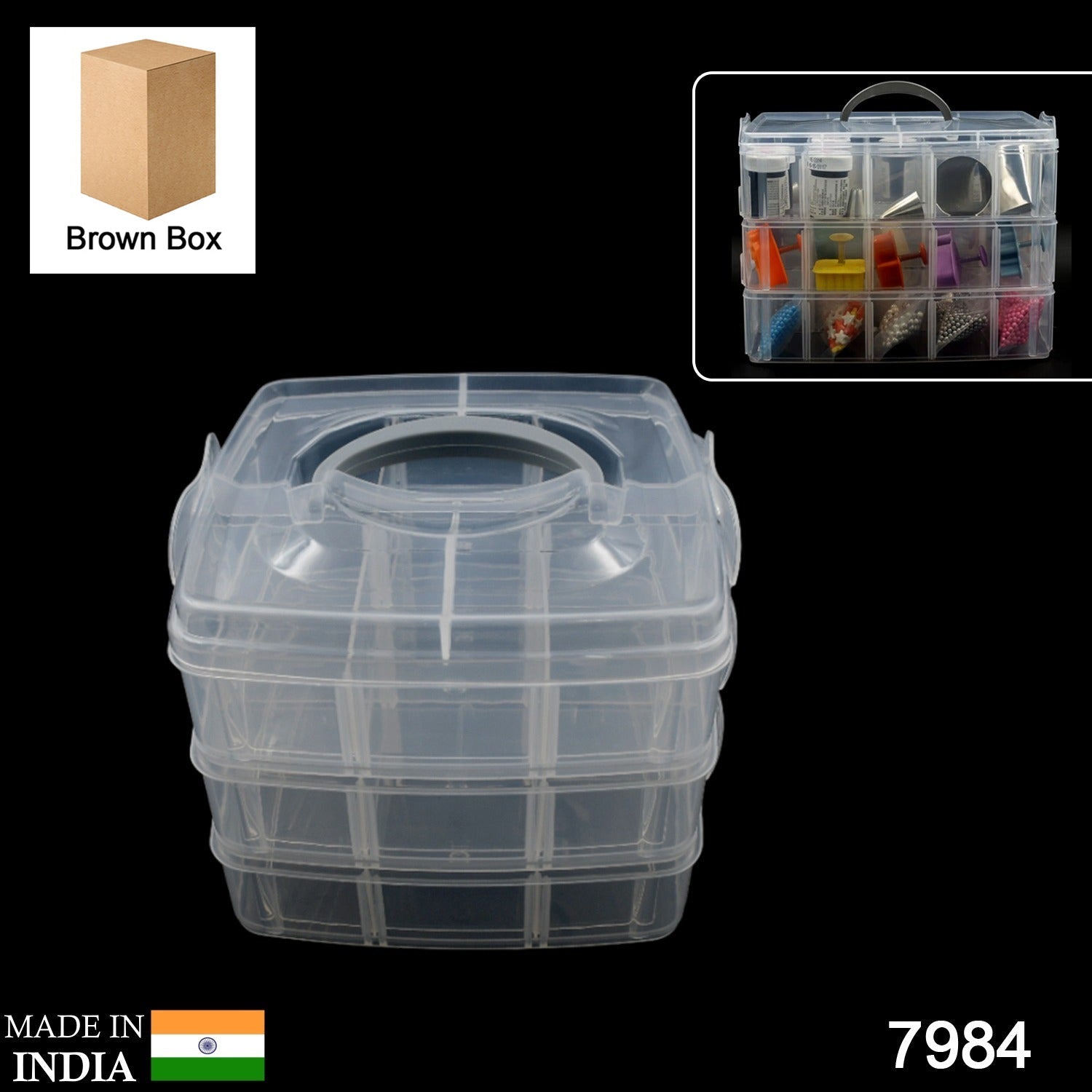 Versatile 18-Grid 3-Layer Transparent Plastic Organizer Box with Adjustable Dividers for Jewelry & Fishing Hooks - Bhavnagar Deodap