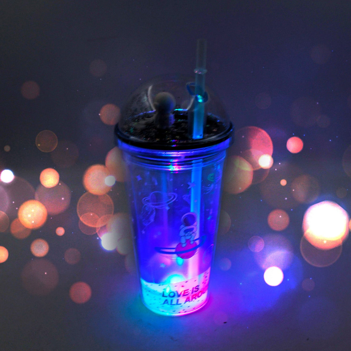 LED Glow Light, Design Printed Insulated Double Wall Plastic Tumbler Cups With Straws 13oz Theming Astronaut in Space Travel Tumbler Freezer Mug Drinking Cups for Boys and Girls School/Tuition/Gym/ Picnic (Pack Of 1) - Bhavnagar Deodap