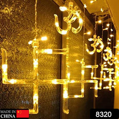 Swastik om Curtain Decorative Lights, String Lights with 12 Hanging Props138 LED, Diwali Decoration Items for Home Decor, Night Light, Room Lights for Bedroom, Balcony Decor. - Bhavnagar Deodap