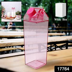 Plastic Milk Carton Colorful Clear Water Bottle, 17 Oz Portable Milk Box Leakproof Square Juice Bottle for Outdoor Sports Travel Camping - Bhavnagar Deodap