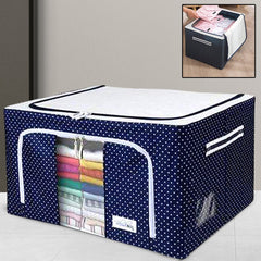 Foldable Steel Frame Clothes Living Storage Organizer Handled Bag Box for Large Size Bedding, Blankets, Women Saree, Toys & Cloth Storage Box / Bag (66 Liter) - Bhavnagar Deodap