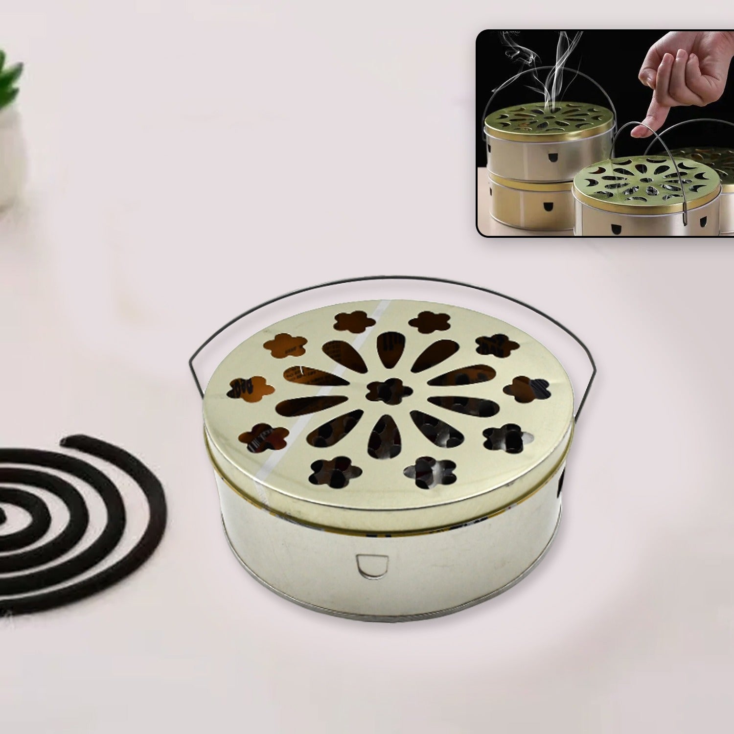 Decorative Mosquito Coil Holder Mosquito Coil Container, Incense Holder Safe Burning Coil Tray for Home Patio Pool Side Outdoor, Metal Tray - Bhavnagar Deodap