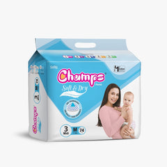 Champs Soft and Dry Baby Diaper Pants 74 Pcs (Medium Size M74) - Bhavnagar Deodap