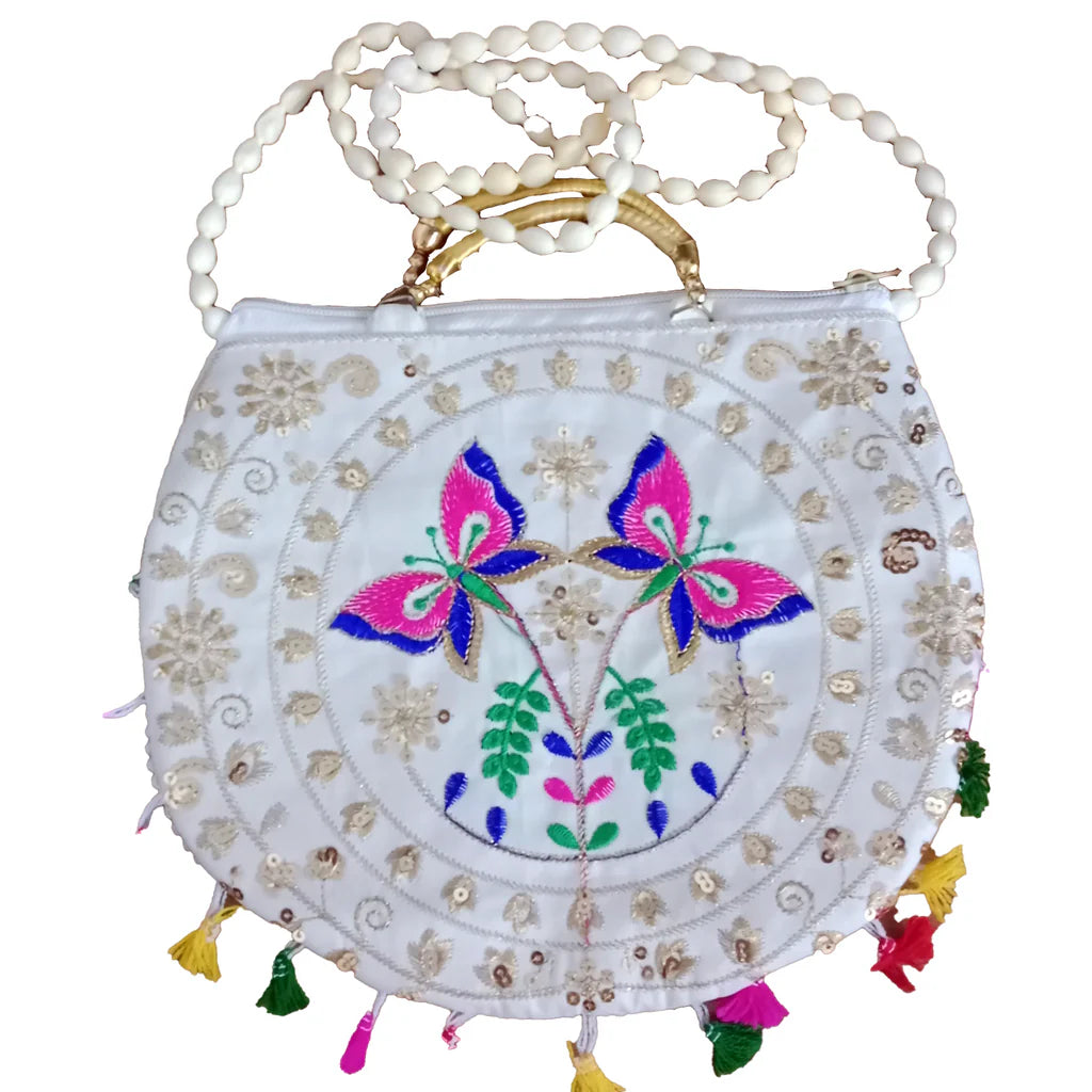 3895 11inch Hand Crafted Embroidered Shoulder Bag with handle, Traditional Bag, Gifting, Women beautiful Shoulder bags, Handbag for girls, Stylish bag - Bhavnagar Deodap