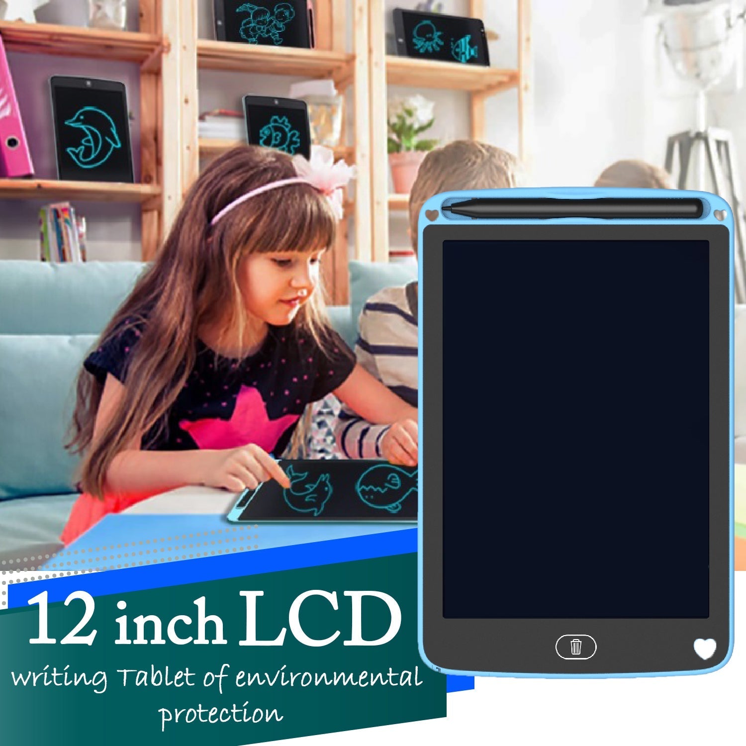 Portable LCD Writing Board Slate Drawing Record Notes Digital Notepad with Pen Handwriting Pad Paperless Graphic Tablet for Kids 12 inch - Bhavnagar Deodap