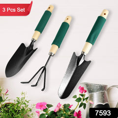 Gardening Tools - Hand Cultivator, Trowel, Heavy Duty with Ergonomic Wooden Handle for Transplanting and Digging (3 Pcs Set) - Bhavnagar Deodap