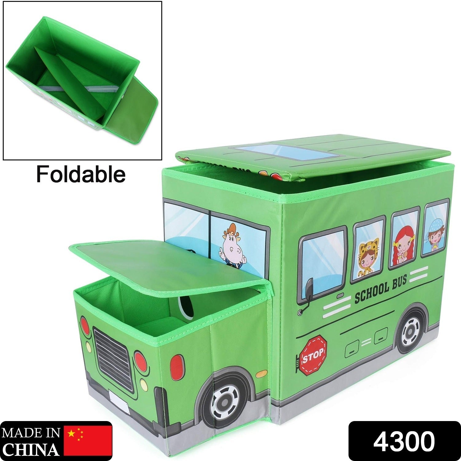 Foldable Bus Shape Toy Box Storage with Lid for Storage of Toys Basket Useful as Toy Organizer mountable Racks Surface Multipurpose Basket for Kids Wardrobe Cabinet Wood with Cloth Cover For Home Decor Books, Game, Baby Cloth (Mix Color & Design ) - Bhavnagar Deodap