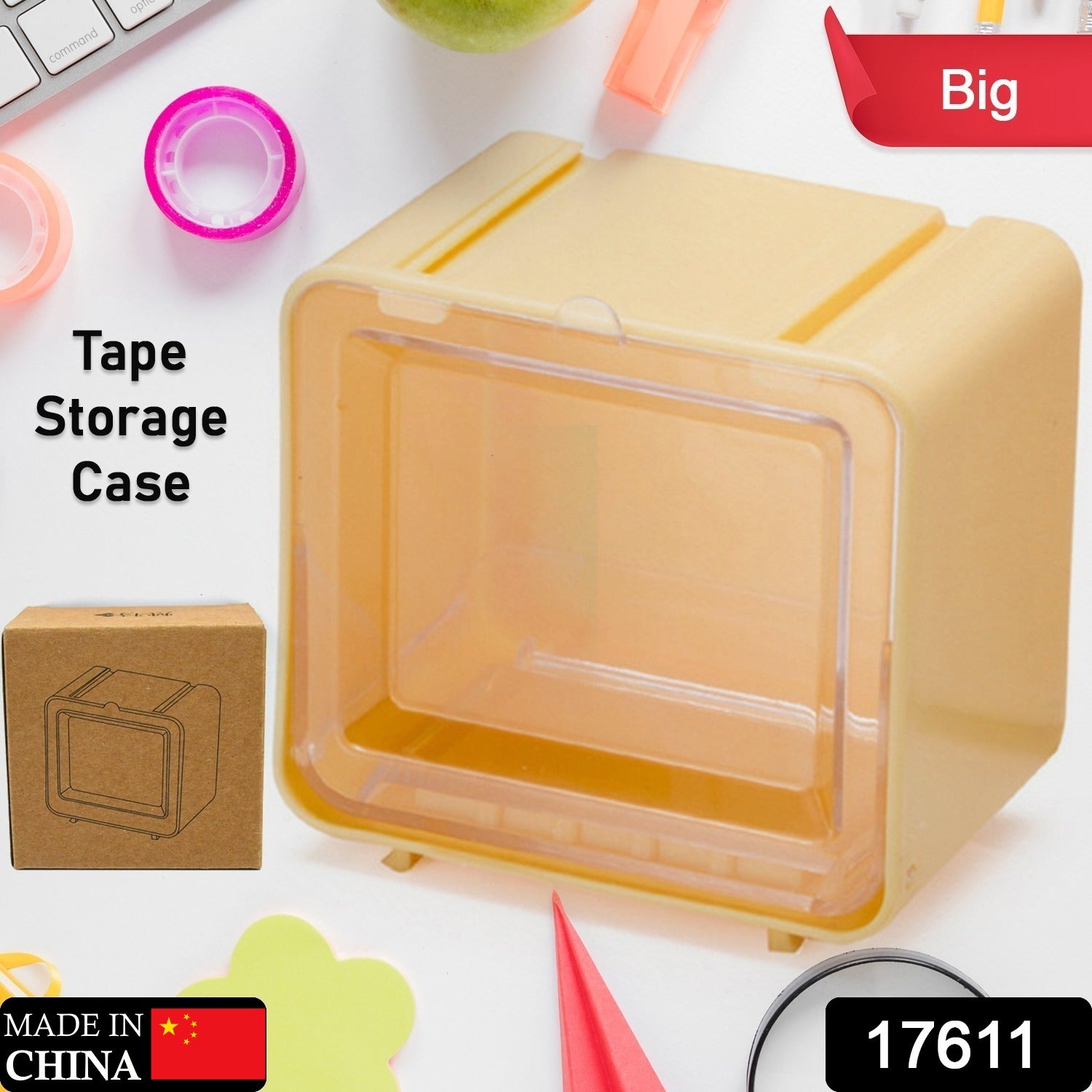 Storage Box Storage Container Tape Storage Boxes Durable Convenient Plastic Transparent Lid Visible Tape Storage Box / Case for Office - Bhavnagar Deodap